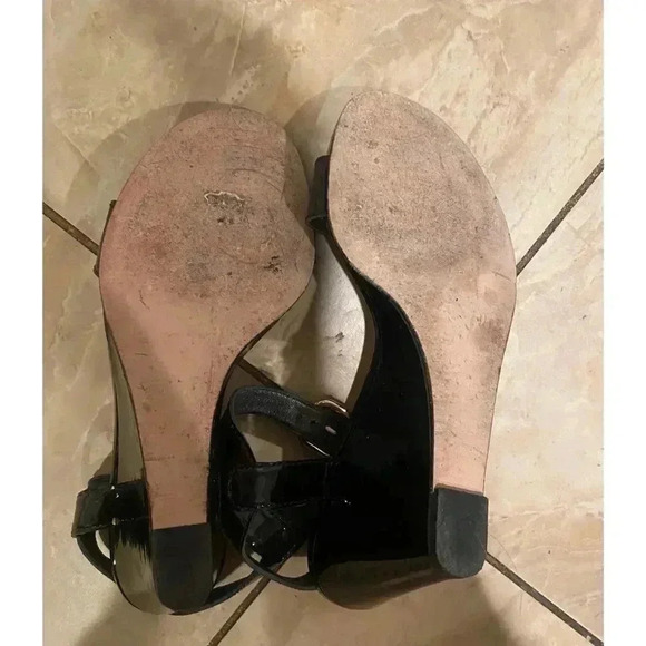 Stuart Weitzman Black Patent Leather Wedge Sandals - Picture 6 of 7